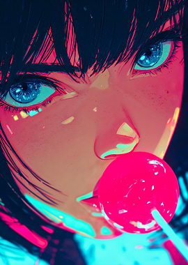 Anime Girl Close Up Lollipop