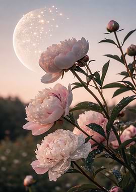 Moonlit Peonies with Sparkles