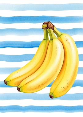 Bunch of Bananas on Blue Stripes