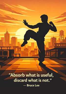 Bruce Lee silhouette on rooftop