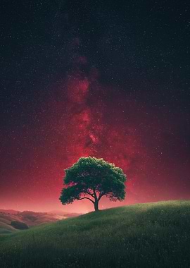Lone Tree Under Milky Way