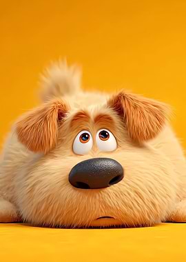 Sad Cartoon Dog on Yellow Background