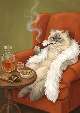 Sophisticated Cat Smoking Pipe