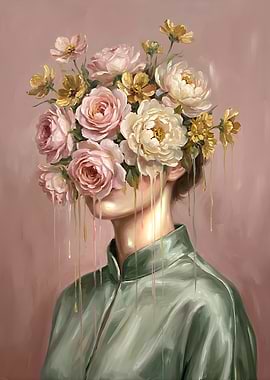 Surreal Floral Portrait with Dripping Effect