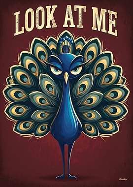Look At Me Peacock – Funny Cartoon Poster