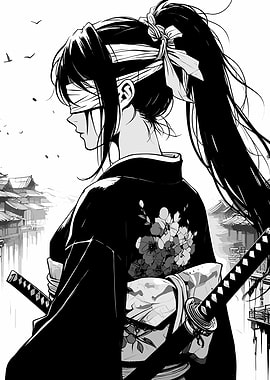 Blindfolded Samurai Woman with Katana