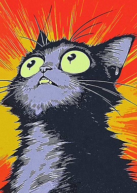 Shocked Black Cat with Wide Eyes