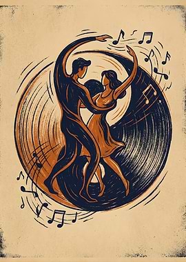 Couple Dancing on Vinyl Record