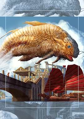 Mythical Sea Creature Over Asian City
