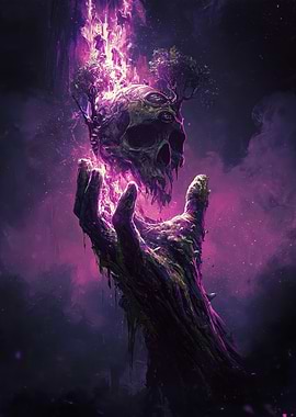 Mystical Skull Held by a Gnarled Hand