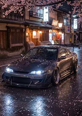 Tuned Nissan Silvia S15 with Cherry Blossoms