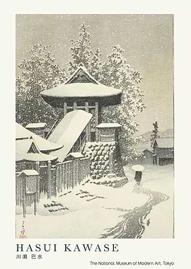 Snowy Japanese Temple Scene