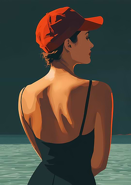 Woman in Red Cap by the Water