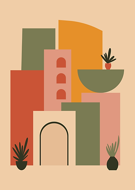 Abstract Geometric Architecture with Plants