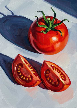 Oil Painting of a Tomato and Slices