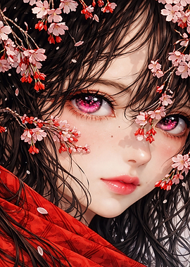 Anime Girl with Cherry Blossoms