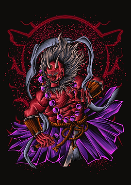 Crimson Oni Warlord - Dark Japanese Demon Art
