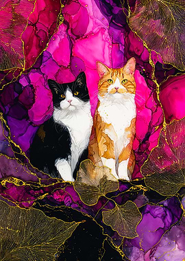 Ethereal Cats Alcohol Ink & Gold Art