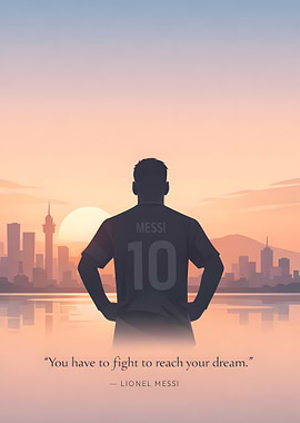 Lionel Messi looking at the city at sunset