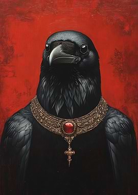 Regal Raven with Ornate Necklace