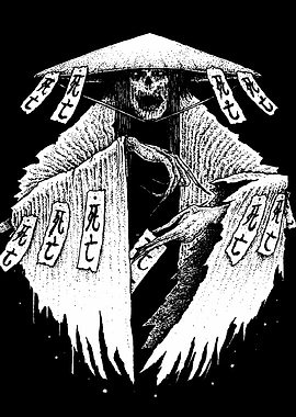 Scary Skeleton Samurai with Talismans