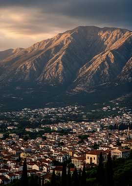 Mountain Town at Sunset