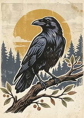 Raven perched on a branch