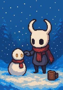 Hollow Knight Character Building a Snowman