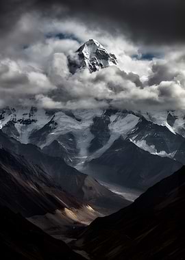Dramatic Mountain Peak in Clouds
