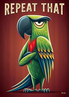 Repeat That Parrot – Funny Cartoon Poster