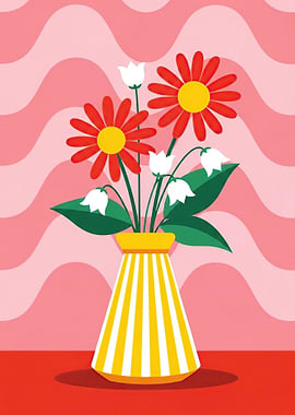 Vase of Flowers on Pink Background