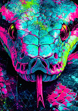 Neon Snake Head Close Up