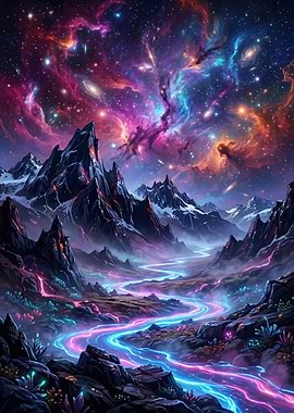 Cosmic River Through Alien Mountains