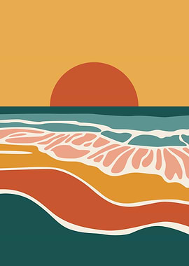 Abstract Sunset Over Ocean Waves