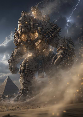 Egyptian Stone Golem and Pyramid