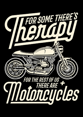 Motorcycle Therapy Poster, Vintage Bike Wall Art, Biker Quote Motivational Print