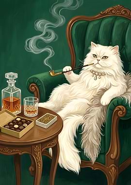 Sophisticated Cat Smoking Pipe