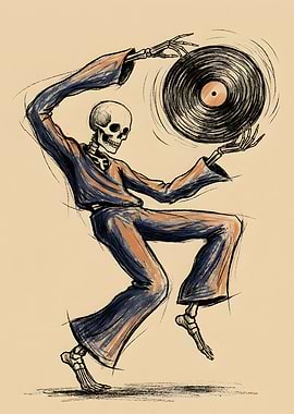 Dancing Skeleton with Vinyl Record