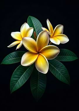 Yellow Plumeria Flowers with Green Leaves