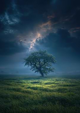 Lonely Tree in a Lightning Storm