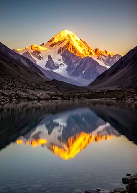 Golden Mountain Reflection in Lake