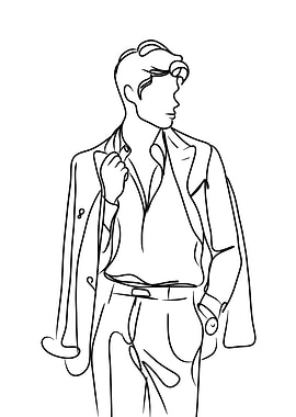 Man in Suit Line Art