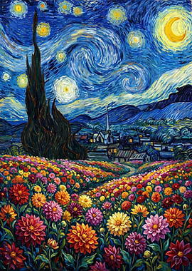 Starry Night Field of Dahlias