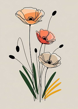 Minimalist Poppy Floral Illustration