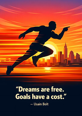 Runner at Sunset with Cityscape