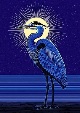 Blue Heron under a Radiant Moon