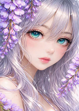Anime Girl with Wisteria