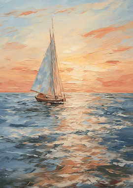 Sailboat on the ocean at sunset