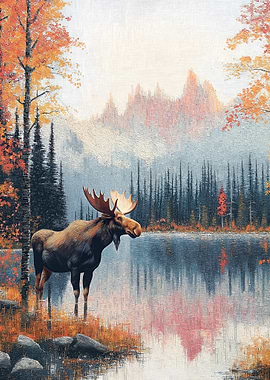 Moose by a Lake in Autumn
