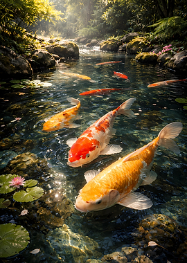 Koi fish in a serene pond